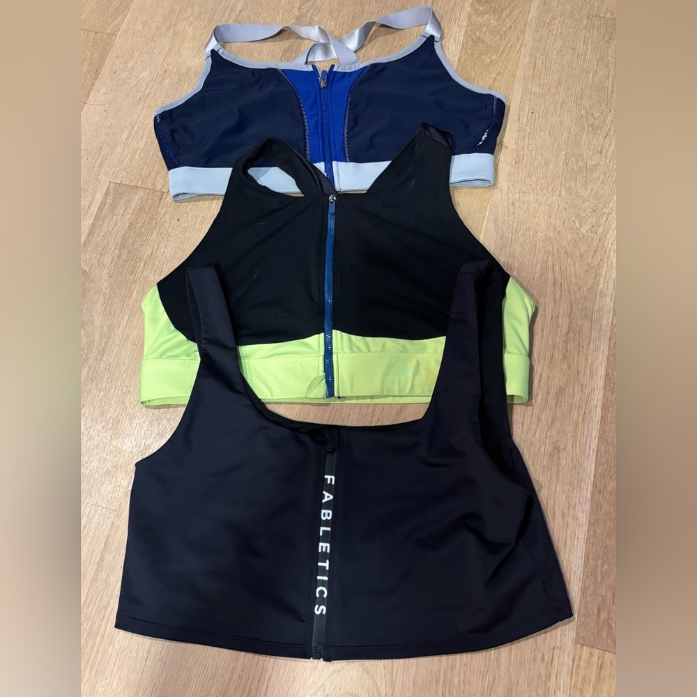 Fabletics Trio Sports Bras - Navy, Lime, and Black